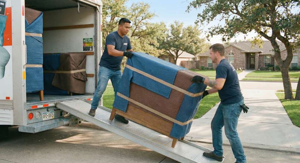 Moving truck loaded with protected equipment